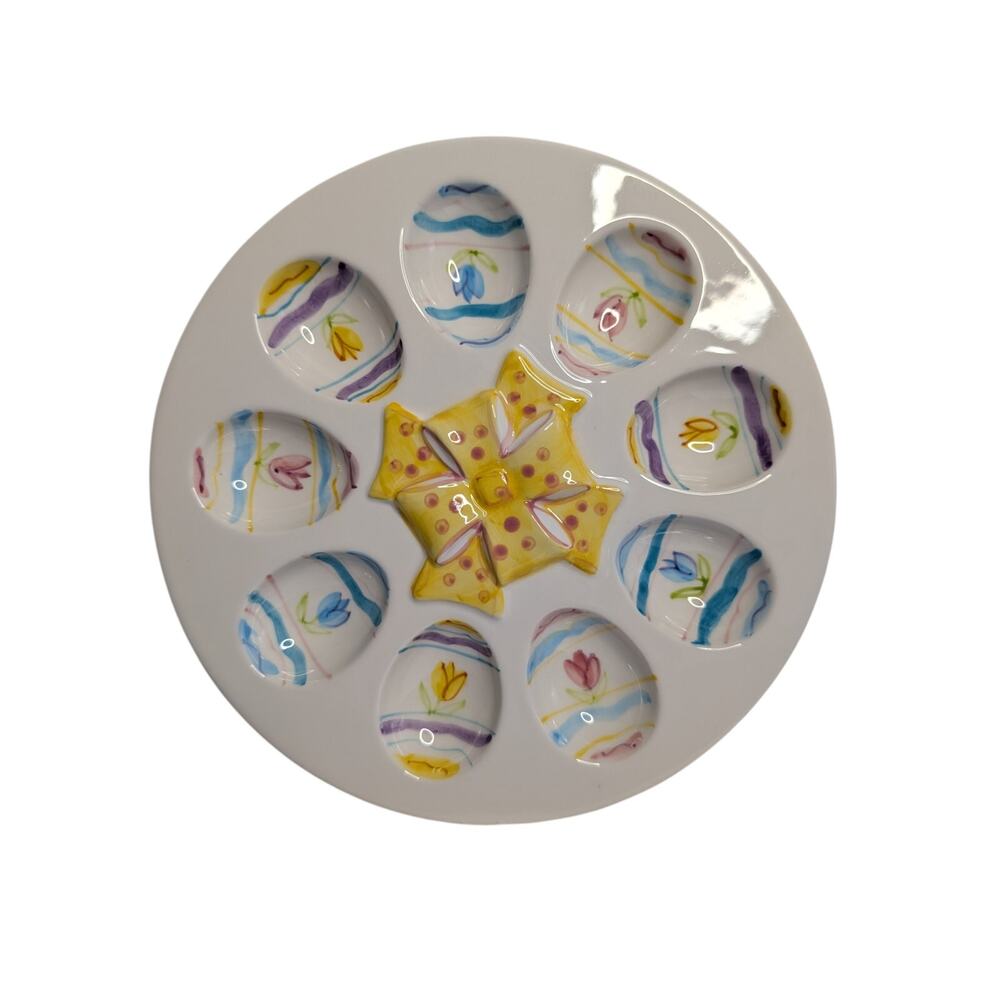 World Bazaar's Inc. Dining Serveware, Easter Pastel Tulips Deviled Eggs Platter